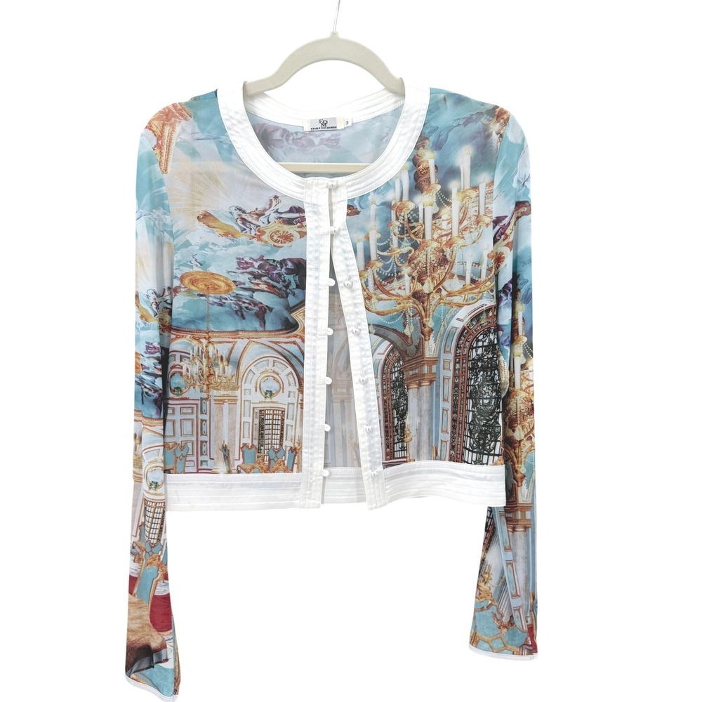 Etoile Du Monde Paris Renaissance Palace Mesh Cropped Cardigan Pearl Button 3